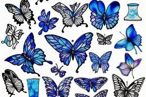 Vase butterfly blue white kintsugi tattoo idea