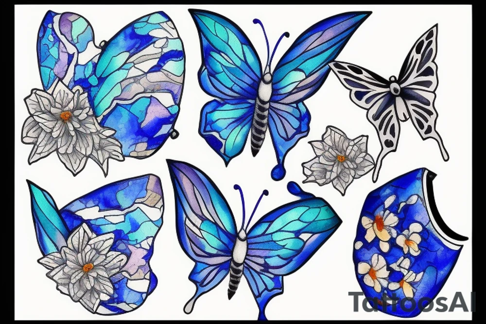 Vase butterfly blue white kintsugi tattoo idea