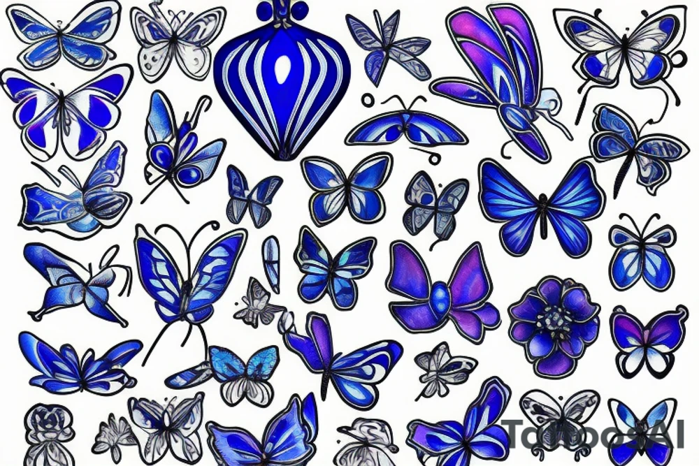 Vase butterfly blue white kintsugi tattoo idea