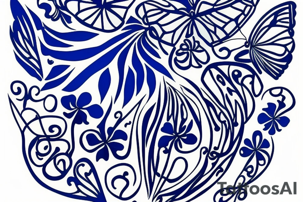 Vase butterfly blue white kintsugi tattoo idea