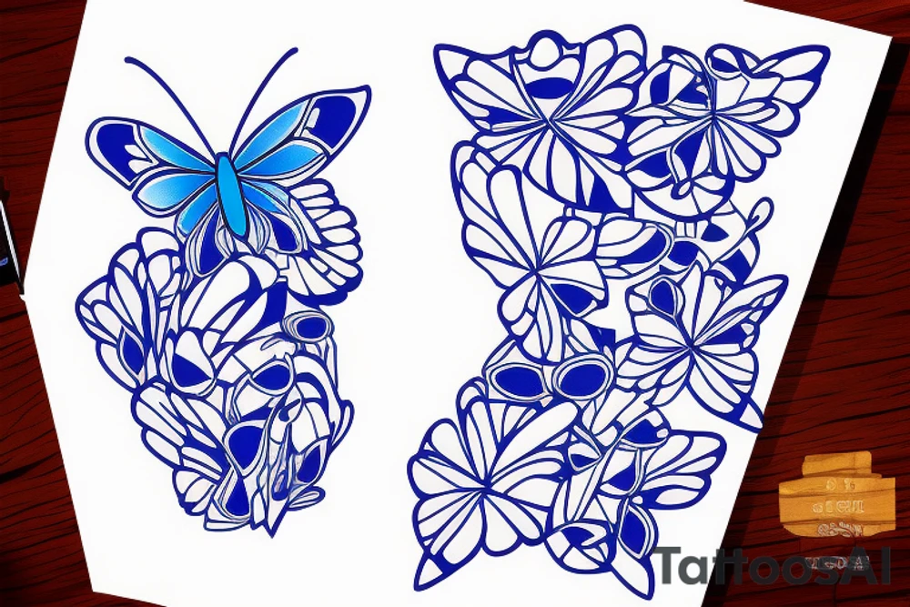 Vase butterfly blue white kintsugi tattoo idea