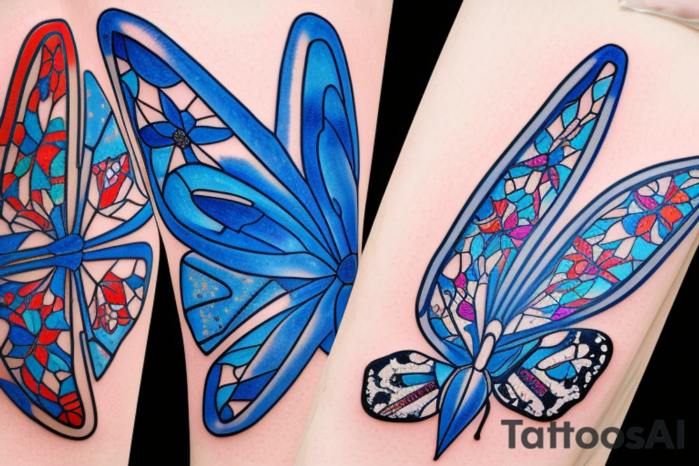Vase butterfly blue white kintsugi tattoo idea