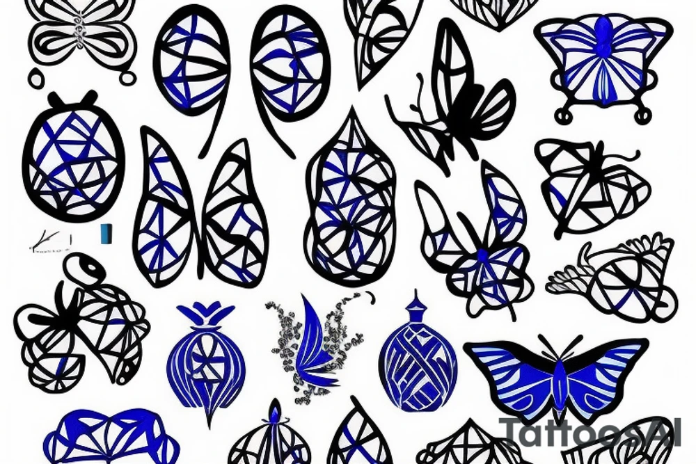 Vase butterfly blue white kintsugi tattoo idea