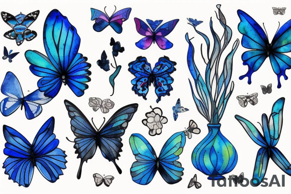Vase butterfly blue white kintsugi tattoo idea