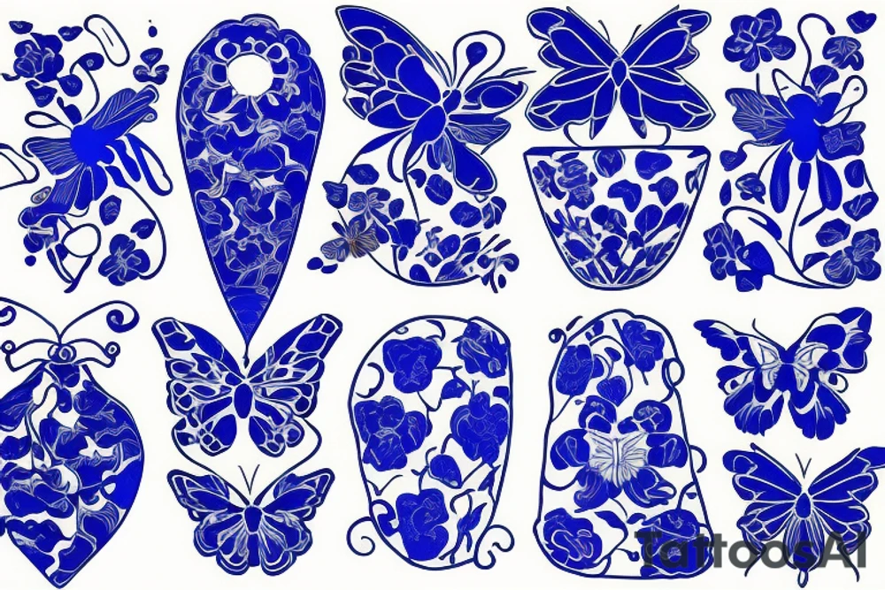 Vase butterfly blue white kintsugi tattoo idea