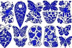 Vase butterfly blue white kintsugi tattoo idea