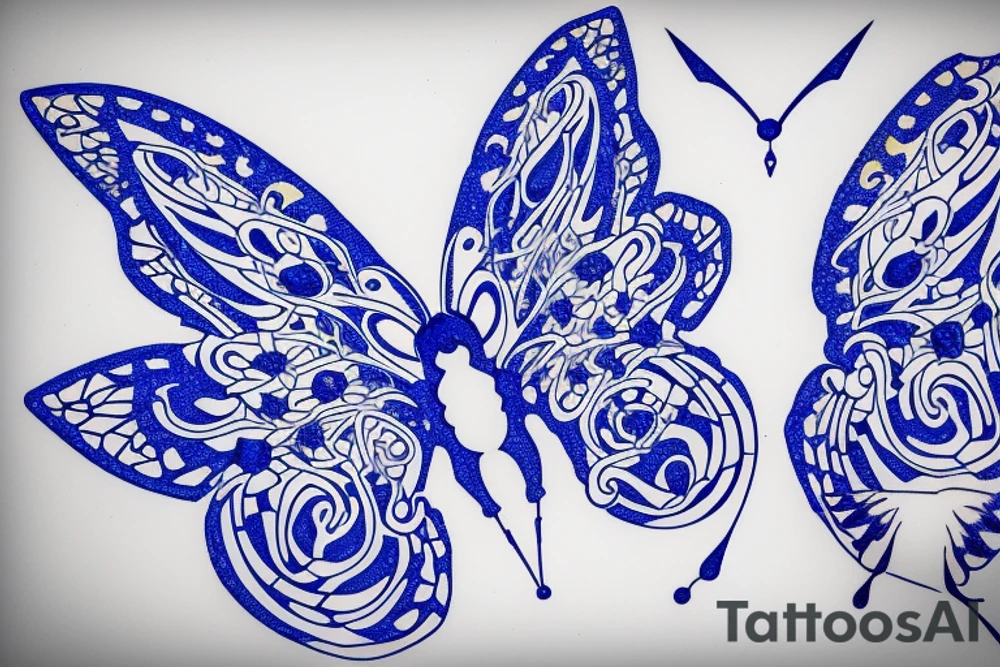 Vase butterfly blue white kintsugi tattoo idea