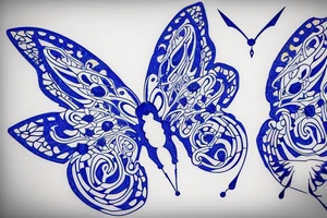 Vase butterfly blue white kintsugi tattoo idea