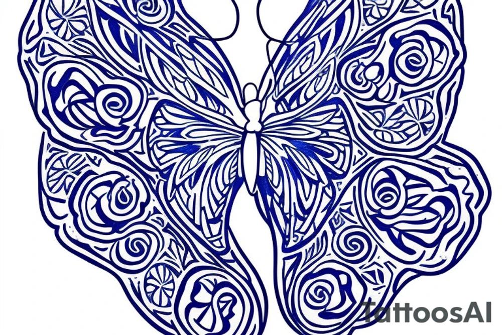 Vase butterfly blue white kintsugi tattoo idea