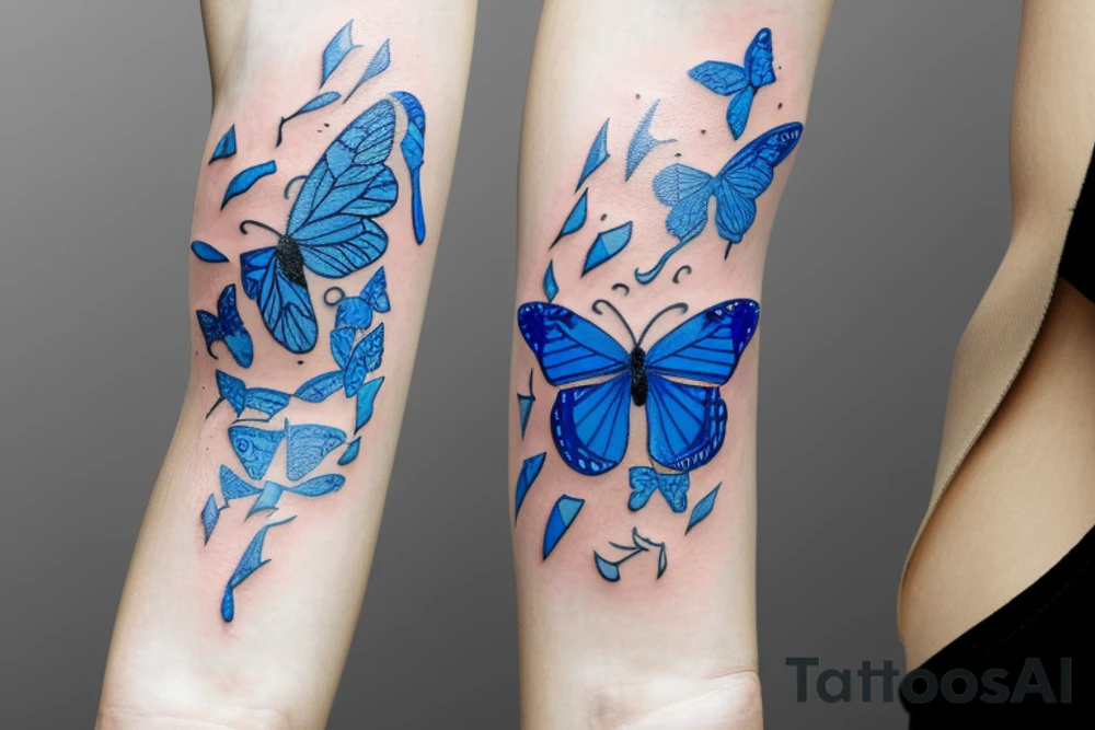 Vase butterfly blue white kintsugi tattoo idea