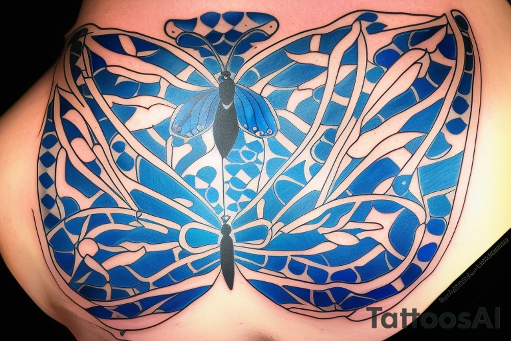 Vase butterfly blue white kintsugi tattoo idea