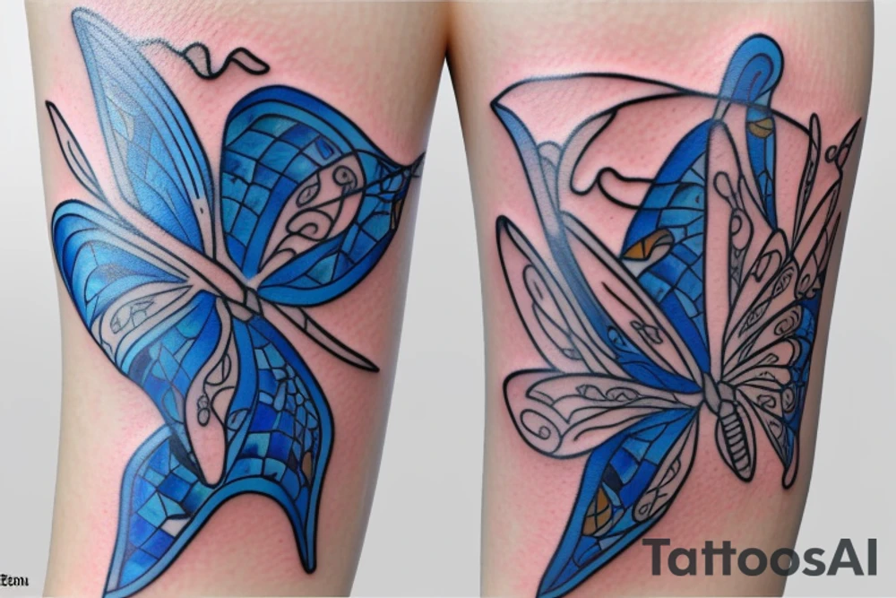 Vase butterfly blue white kintsugi tattoo idea