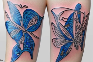 Vase butterfly blue white kintsugi tattoo idea