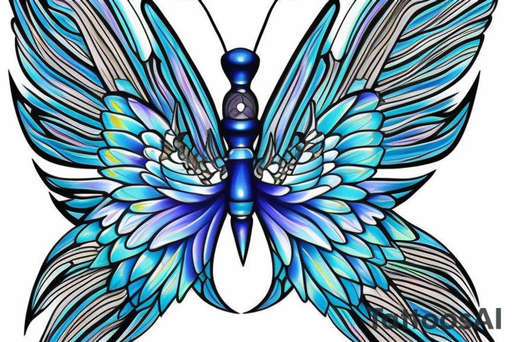 Butterfly ming vase broken wing blue white gold tattoo idea