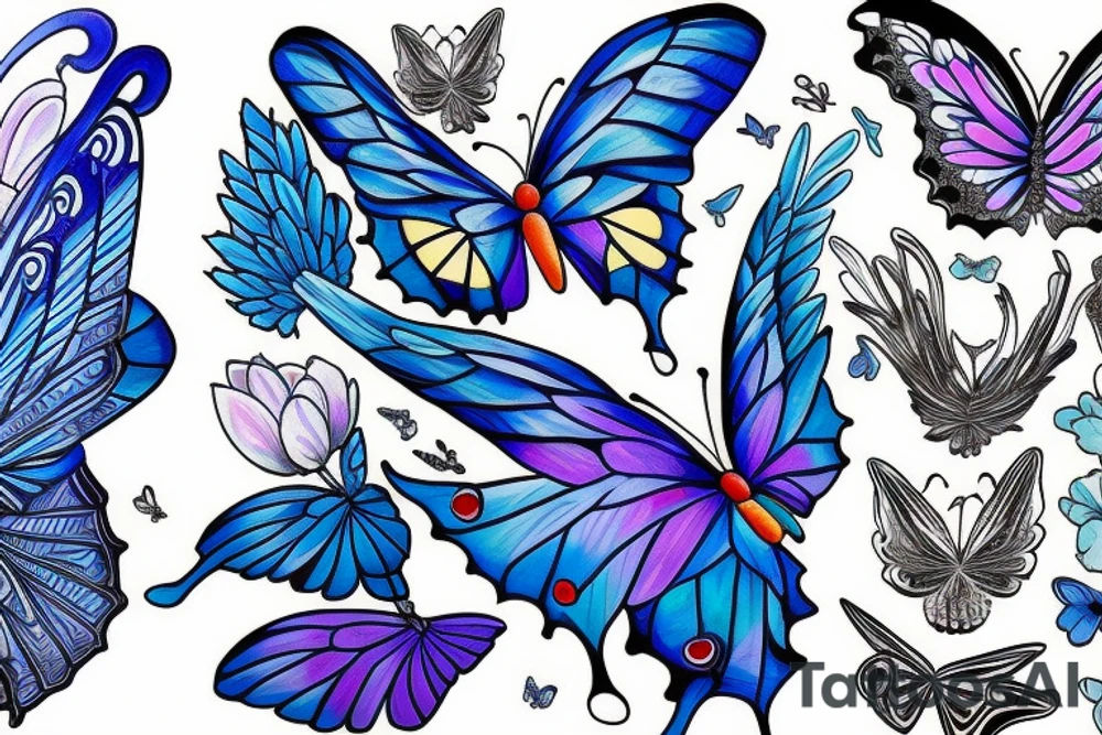 Butterfly ming vase broken wing blue white gold tattoo idea