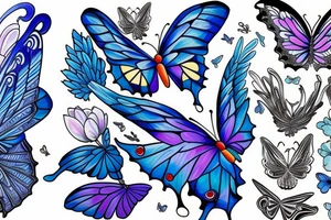 Butterfly ming vase broken wing blue white gold tattoo idea