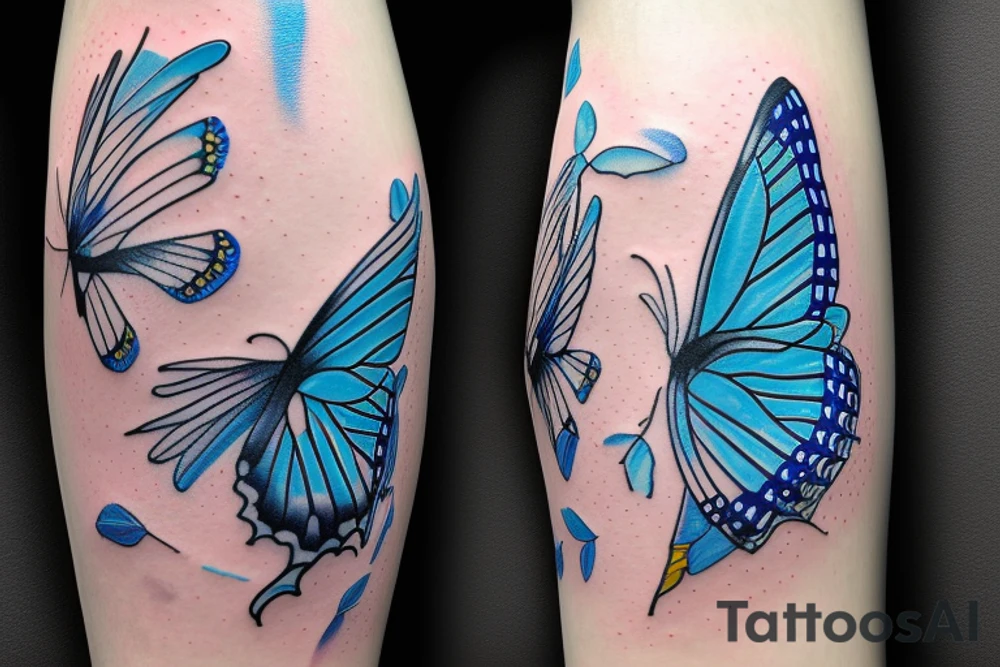 Butterfly ming vase broken wing blue white gold tattoo idea