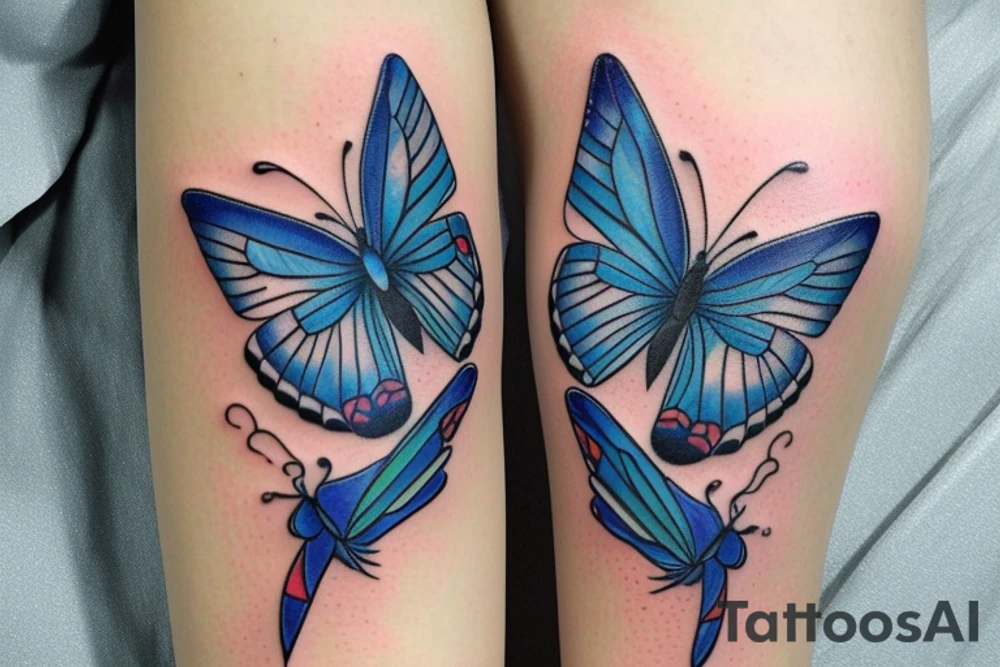 Butterfly ming vase broken wing blue white gold tattoo idea