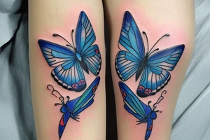 Butterfly ming vase broken wing blue white gold tattoo idea