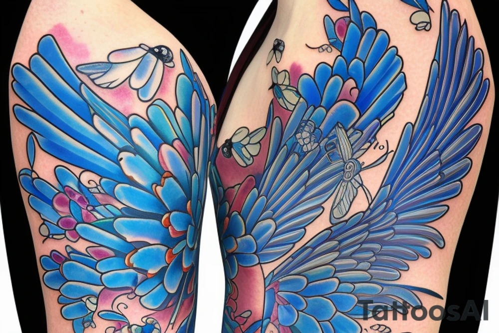 Butterfly ming vase broken wing blue white gold tattoo idea