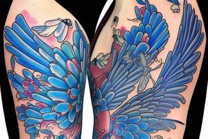 Butterfly ming vase broken wing blue white gold tattoo idea