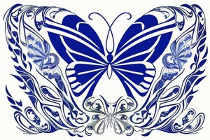 Butterfly ming vase broken wing blue white gold tattoo idea