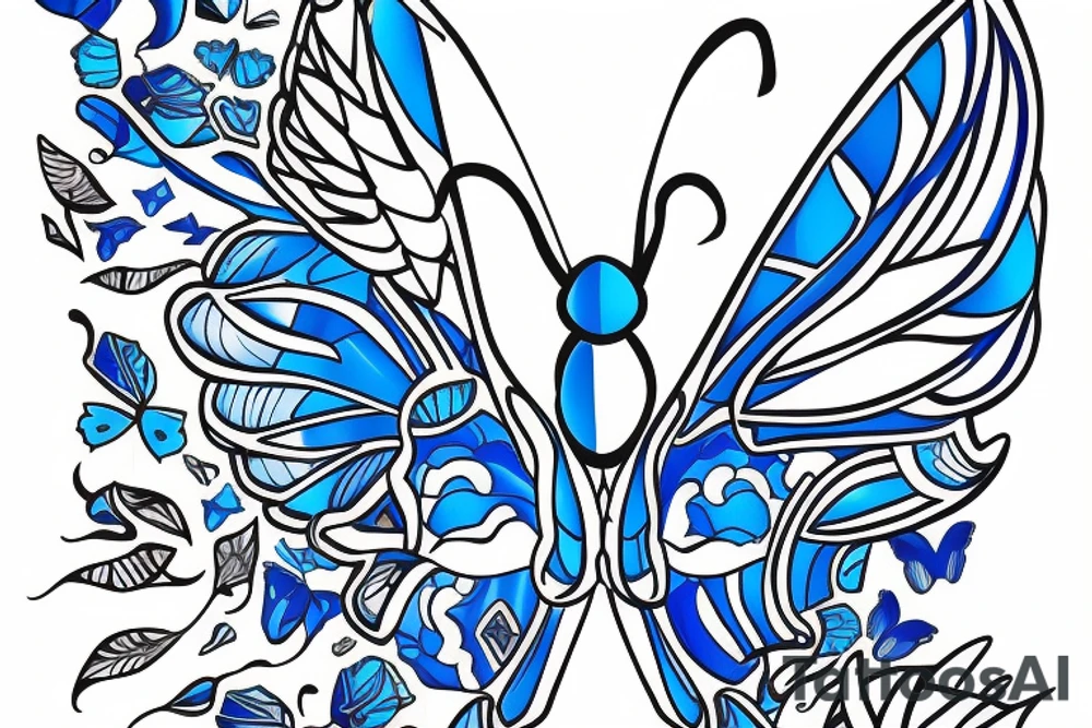 Butterfly ming vase broken wing blue white gold tattoo idea