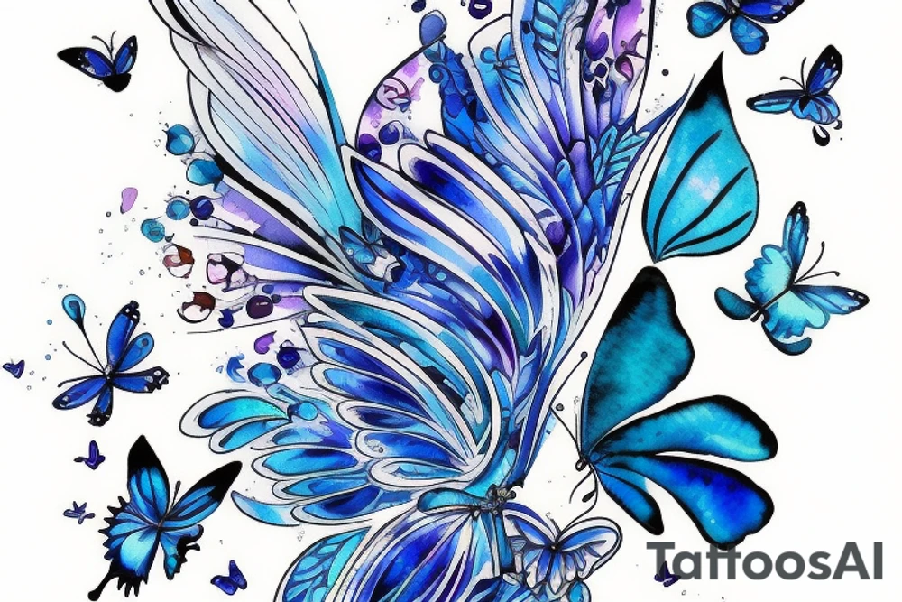 Butterfly ming vase broken wing blue white gold tattoo idea