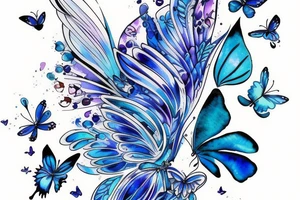 Butterfly ming vase broken wing blue white gold tattoo idea