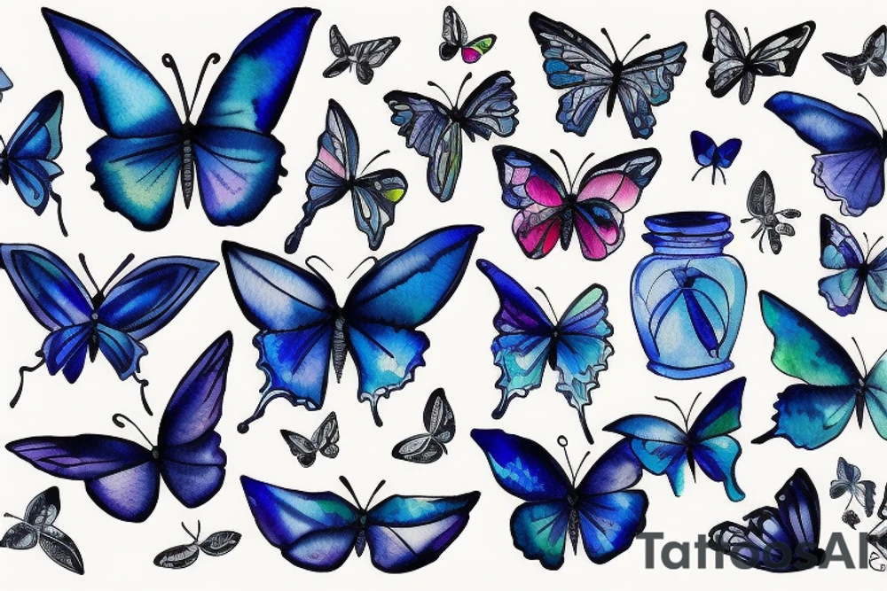 Butterfly ming vase broken wing blue white gold tattoo idea