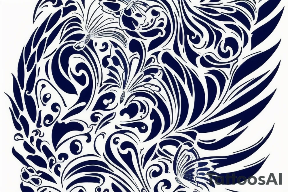 Butterfly ming vase broken wing blue white gold tattoo idea
