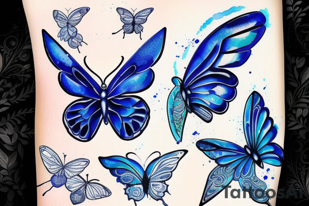 Butterfly ming vase broken wing blue white gold tattoo idea