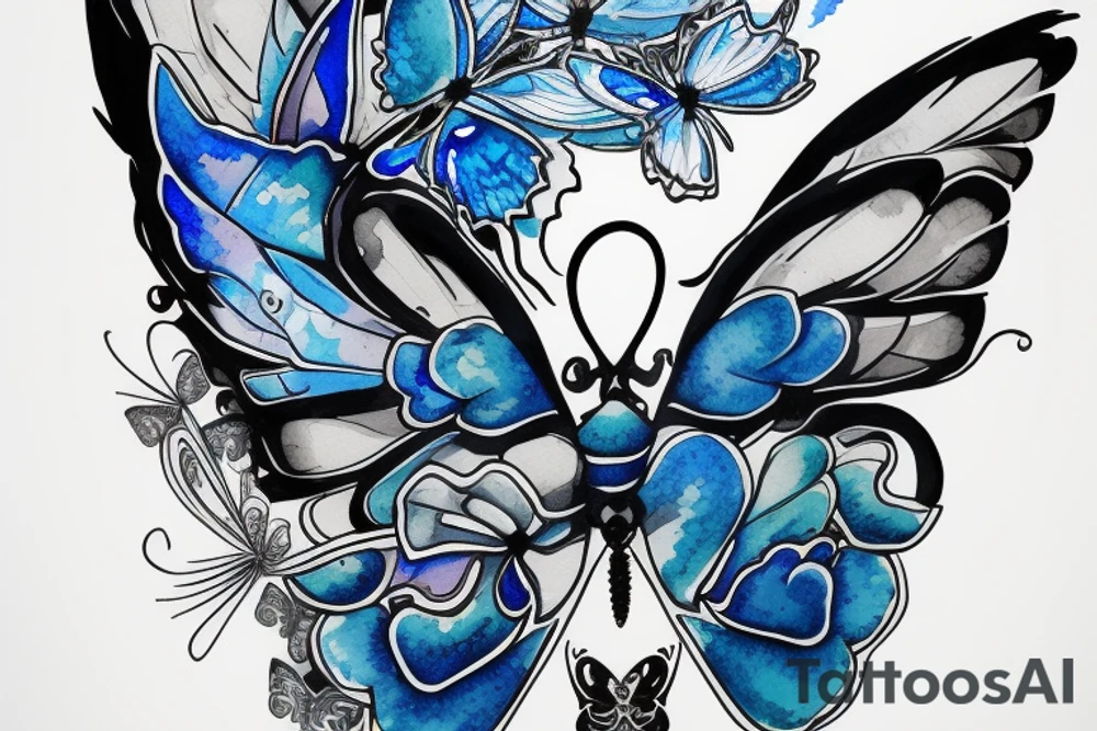 Butterfly ming vase broken wing blue white gold tattoo idea