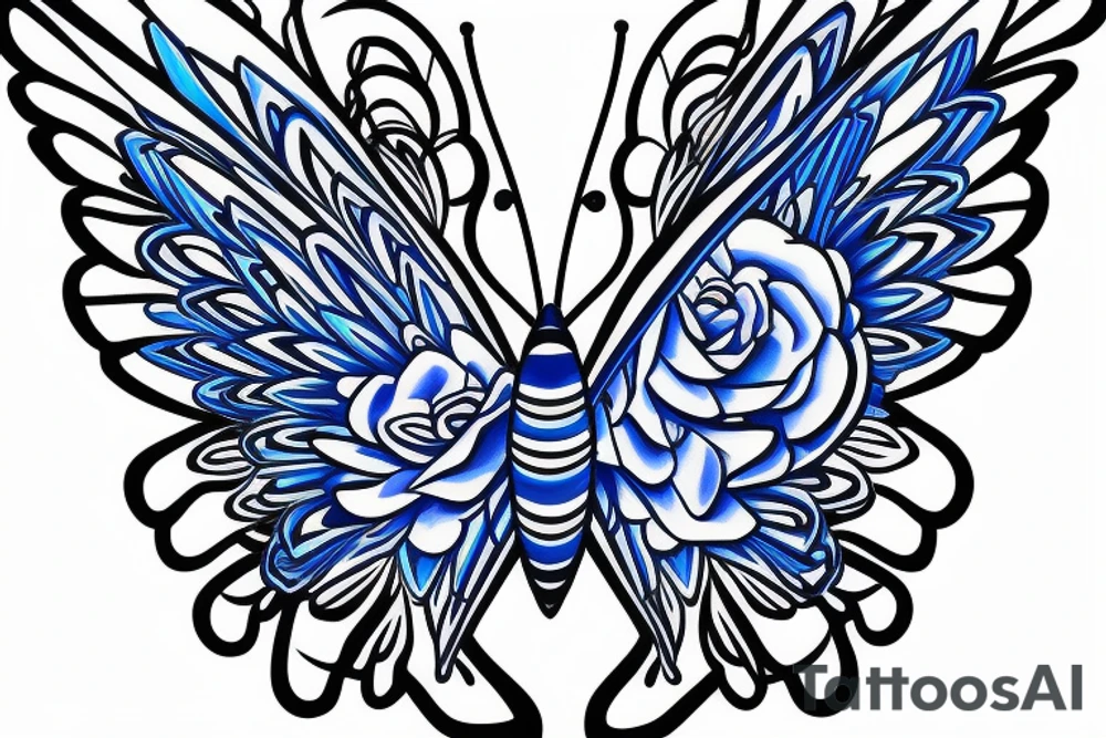 Butterfly ming vase broken wing blue white gold tattoo idea