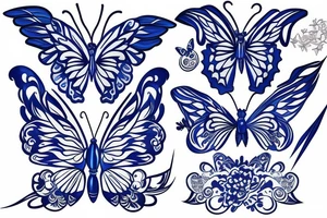 Butterfly ming vase broken wing blue white gold tattoo idea