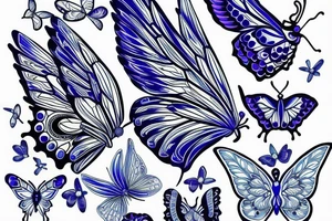 Butterfly ming vase broken wing blue white gold tattoo idea