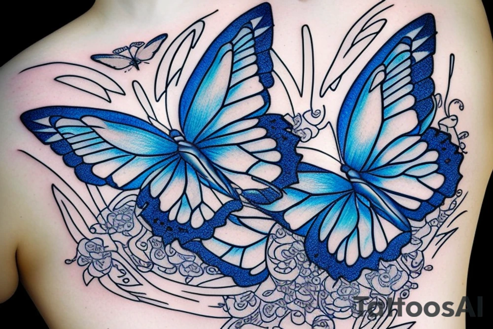 Butterfly ming vase broken wing blue white gold tattoo idea