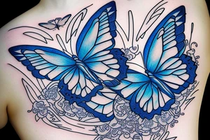 Butterfly ming vase broken wing blue white gold tattoo idea