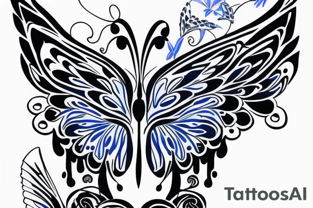 Butterfly ming vase broken wing blue white gold tattoo idea