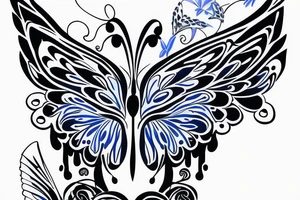 Butterfly ming vase broken wing blue white gold tattoo idea