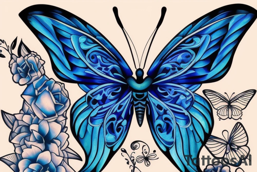 Butterfly ming vase broken wing blue white gold tattoo idea