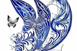 Butterfly ming vase broken wing blue white gold tattoo idea