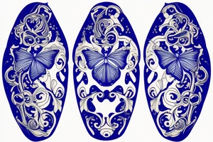 Butterfly ming vase broken wing blue white gold tattoo idea