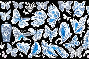 Butterfly ming vase broken wing blue white gold tattoo idea