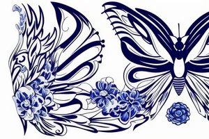 Butterfly ming vase broken wing blue white gold tattoo idea