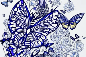 Butterfly ming vase broken wing blue white gold tattoo idea