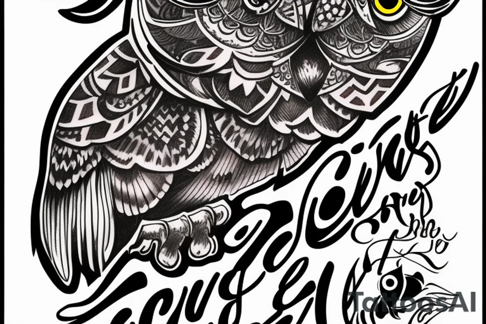 Quote "choose courage over comfort..." with line drawing of owl tattoo idea