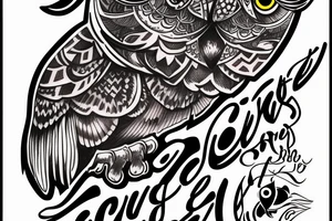 Quote "choose courage over comfort..." with line drawing of owl tattoo idea