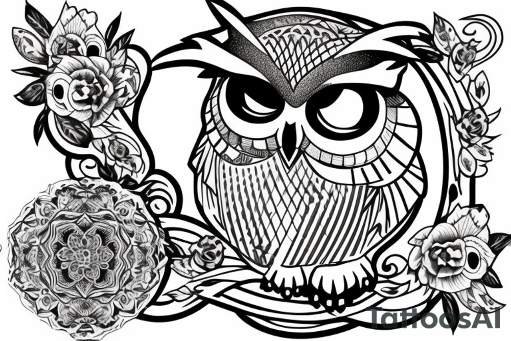 Quote "choose courage over comfort..." with line drawing of owl tattoo idea