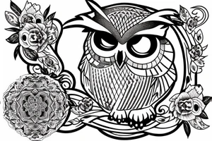 Quote "choose courage over comfort..." with line drawing of owl tattoo idea